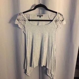 Gray Flowy Top with Lace Detailing